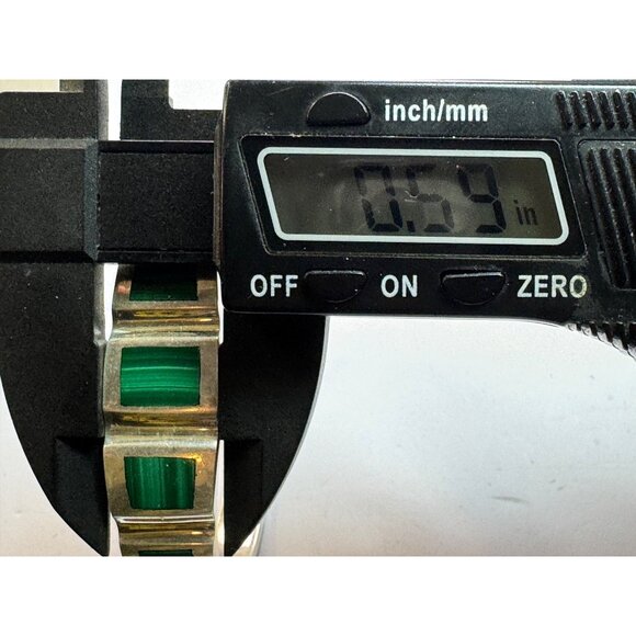 Estate Sterling Silver 925 Malachite Inlay Bangle Bracelet Hinged 6” 46.6g Mexic - Picture 7 of 8